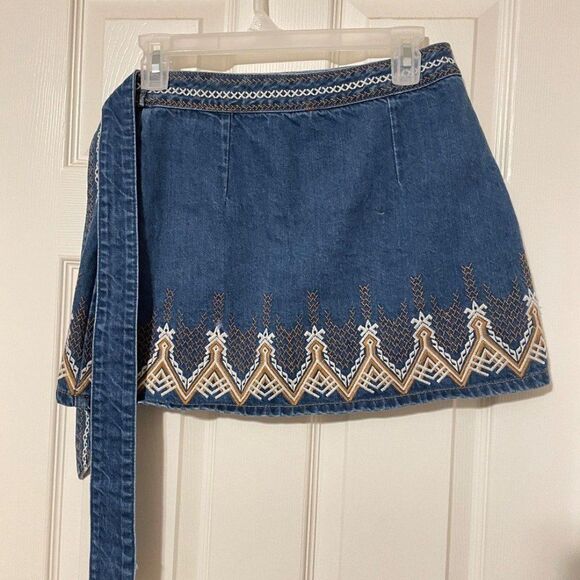 Free People Dream Away Hendrix Denim Wrap Mini Skirt - Picture 3 of 7